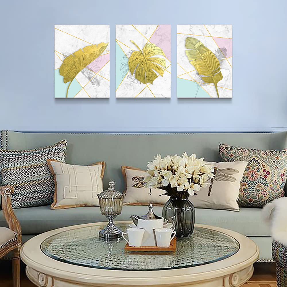 Modern style decorative painting gold leaves geometric patterns