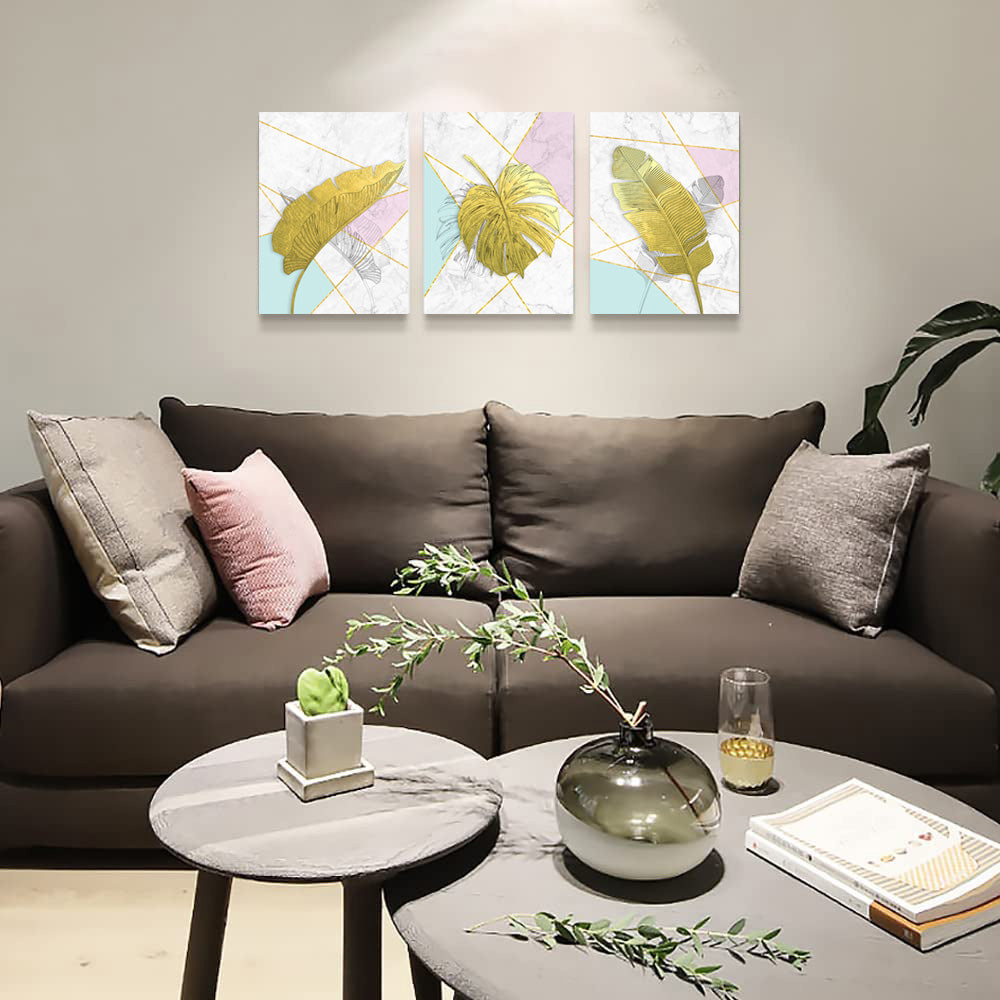 Modern style decorative painting gold leaves geometric patterns